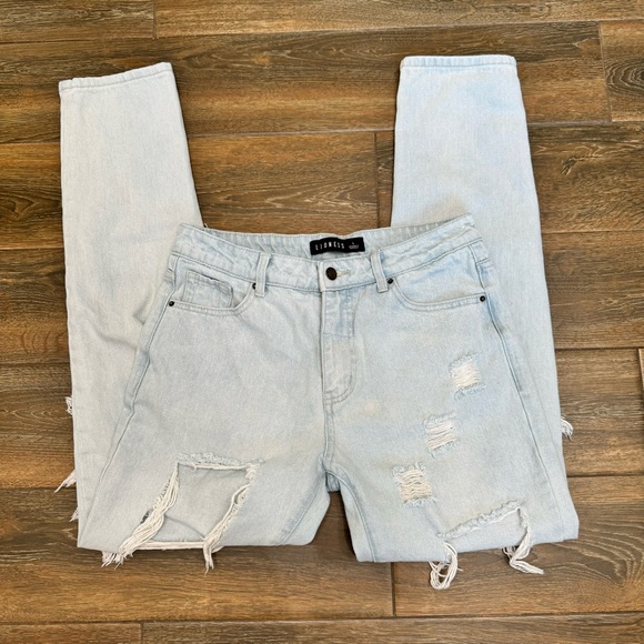 LIONESS Women's Naomi Boyfriend Jeans Light High Rise Distressed Size Large US 8 - Picture 8 of 16